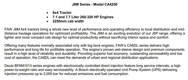 J6M Series-Model CA4250(7.7 Liter)6×4 Tractor