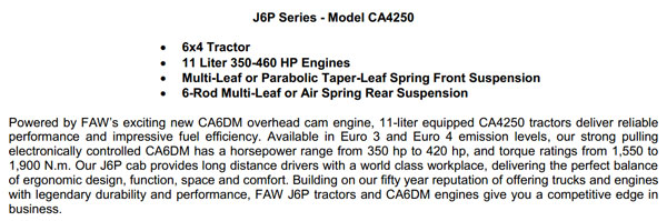 J6P Series-Model CA4250 (11 Liter) 6×4 Tractor