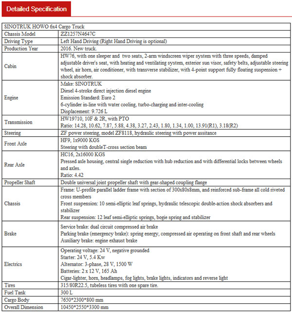 Sinotruck Howo Cargo Truck ZZ1257N4647C